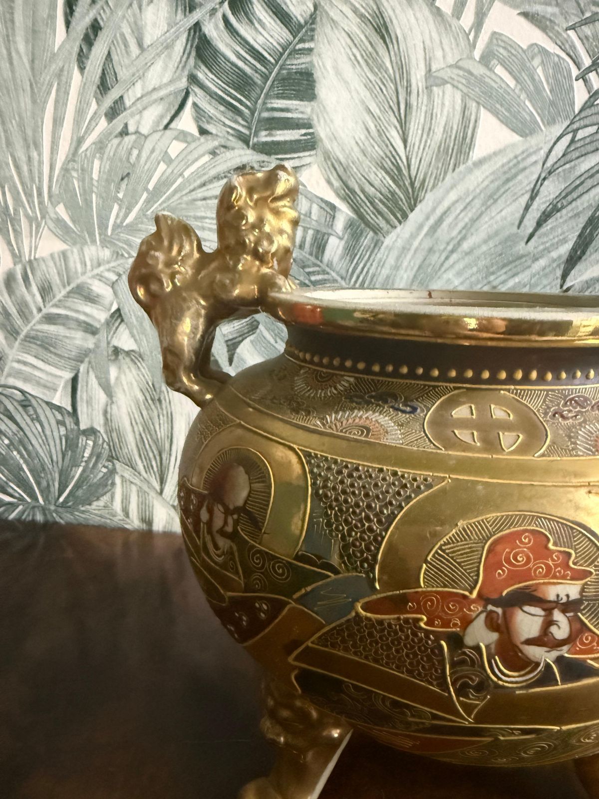 Satsuma Style Lidded Vase China Gold Background With Lions In The Handles And Lid photo vinterior