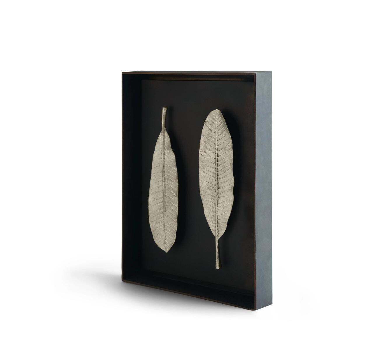 Pair Of Champa Leaf Shadow Boxes In Nickel And Aluminum, Contemporary Style photo 1469.0