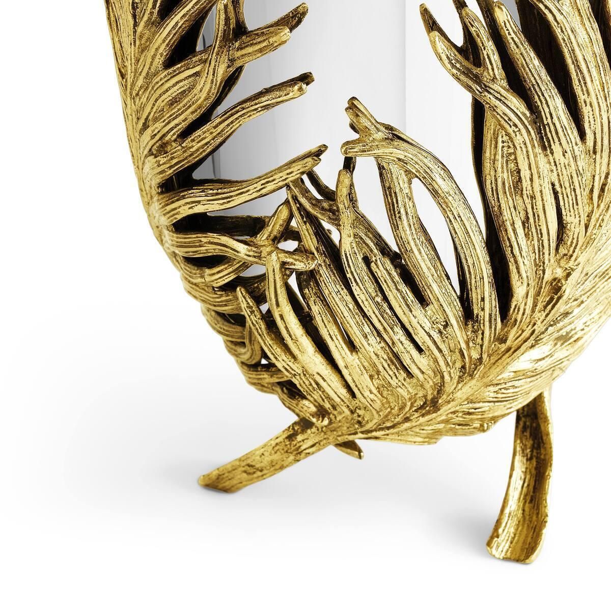Pair Of Medium Contemporary Silver Metal And Gold Palm Leaf Vase photo furniture