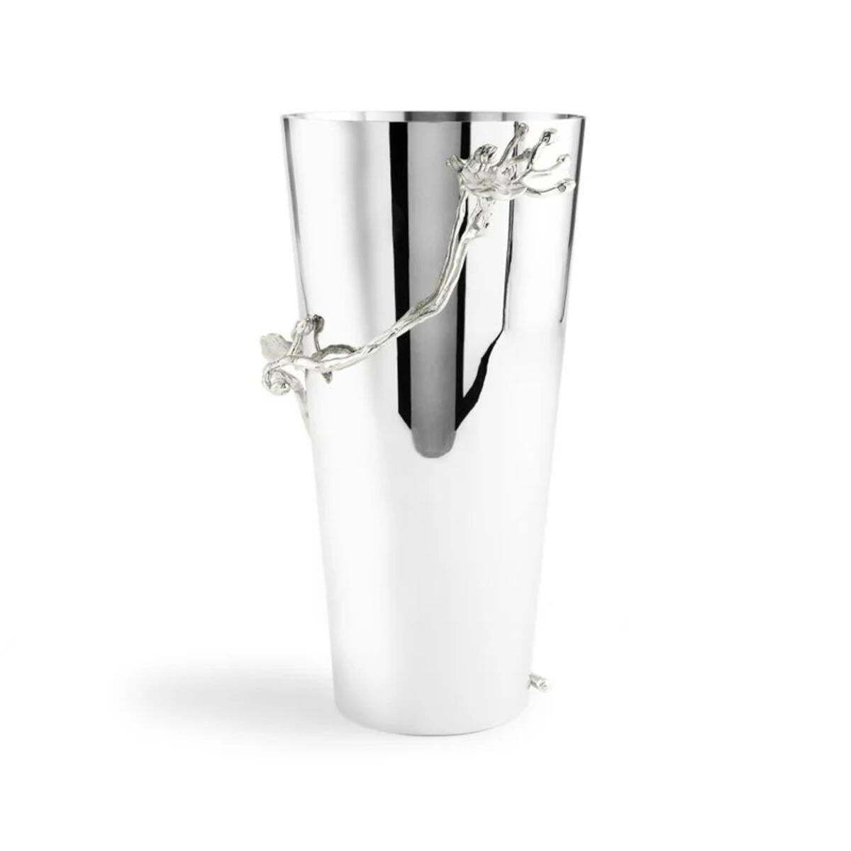 Set Of 3 Large Contemporary Silver Metal Orchid Vase photo for sale