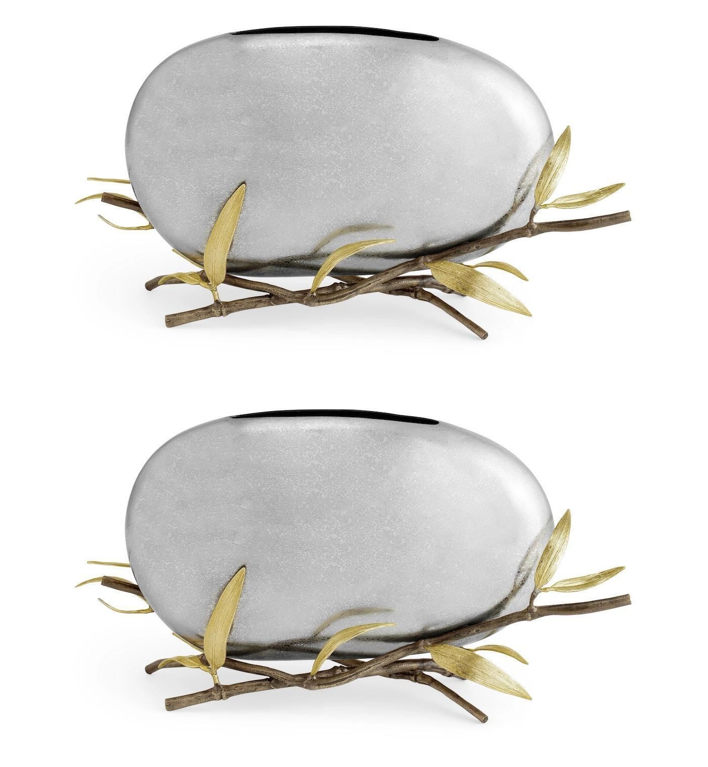 Pair Of Contemporary Silver Metal Pebble Vase photo vinterior