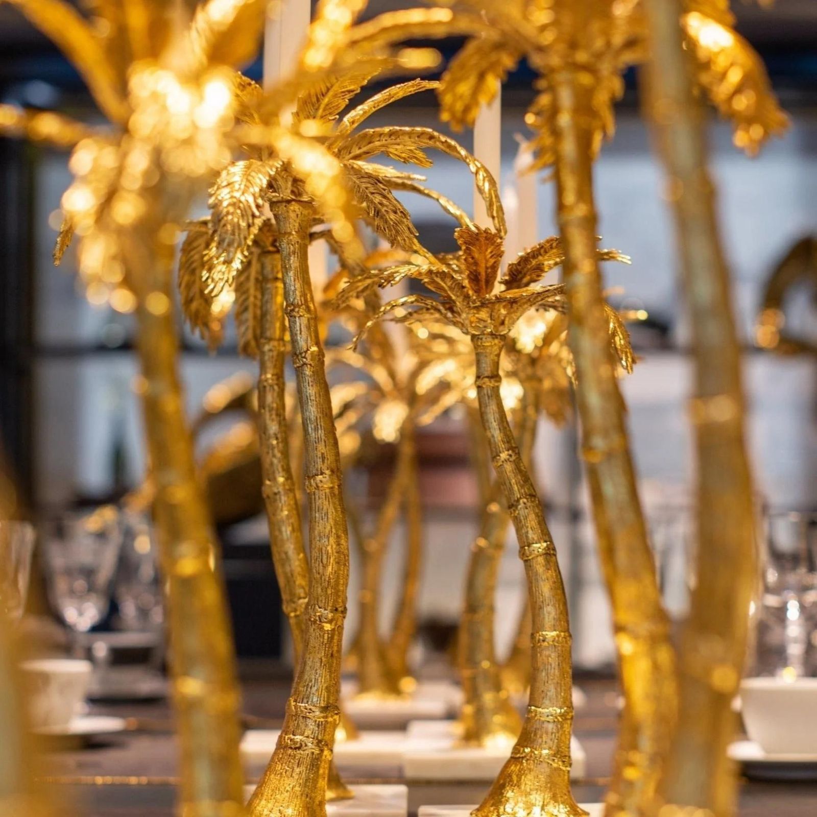 Pair Of Contemporary Gold Metal Palm Tree Candleholders photo furniture