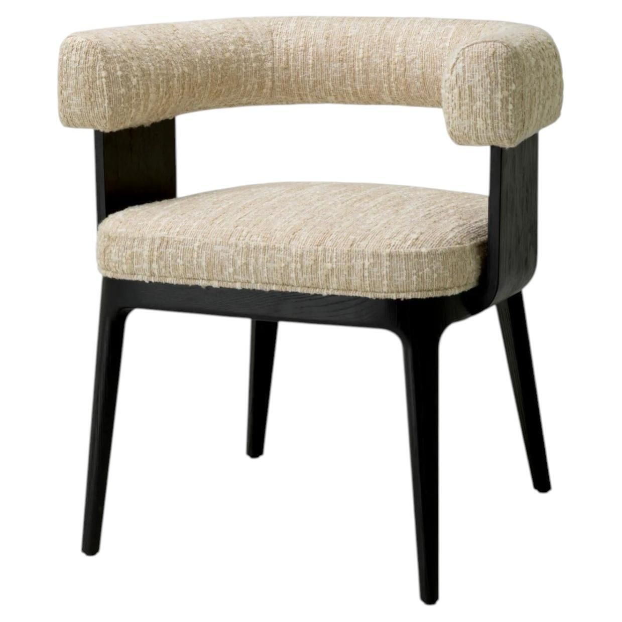 Dining Chair Black Oak Veneer Bouclé Sonata Cream