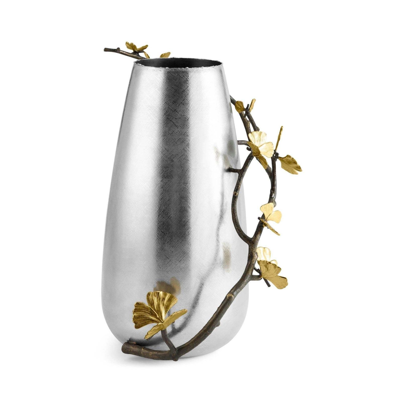 Pair Of Contemporary Silver And Gold Metal Ginkgo Centerpiece Vase photo furniture