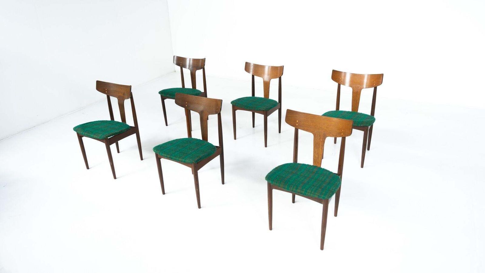 Mid Century Modern Set Of 6 Chairs, Wood And Fabric, Italy photo 4388.0