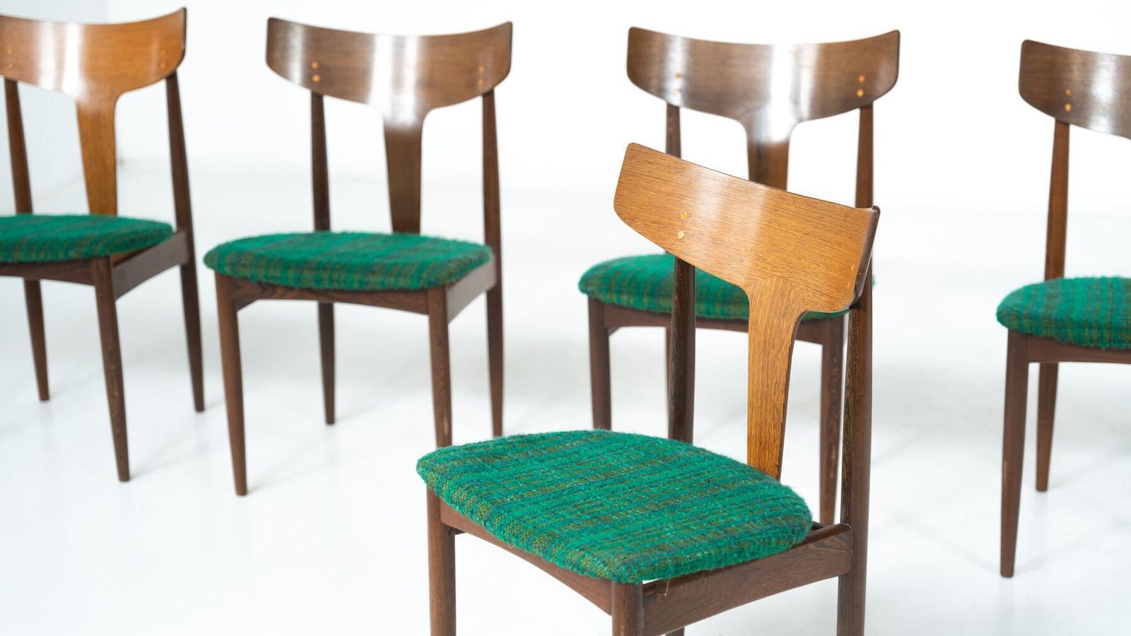 Furniture Mid Century Modern Set Of 6 Chairs, Wood And Fabric, Italy photo