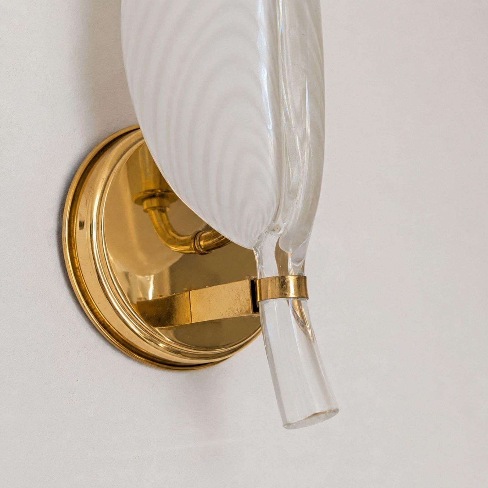 Pair Wall Lights Murano Glass Leaf Sconces Brass By Franco Luce, Italy, 1970s photo Lighting