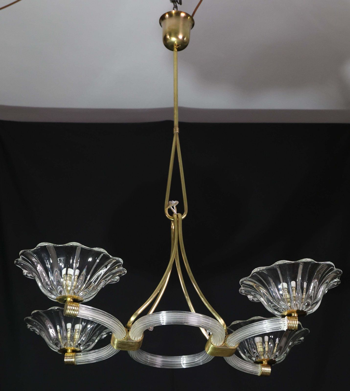 photo furniture Extraordinary Art Deco Murano Glass And Bras Chandelier By Barovier E Toso, 1950