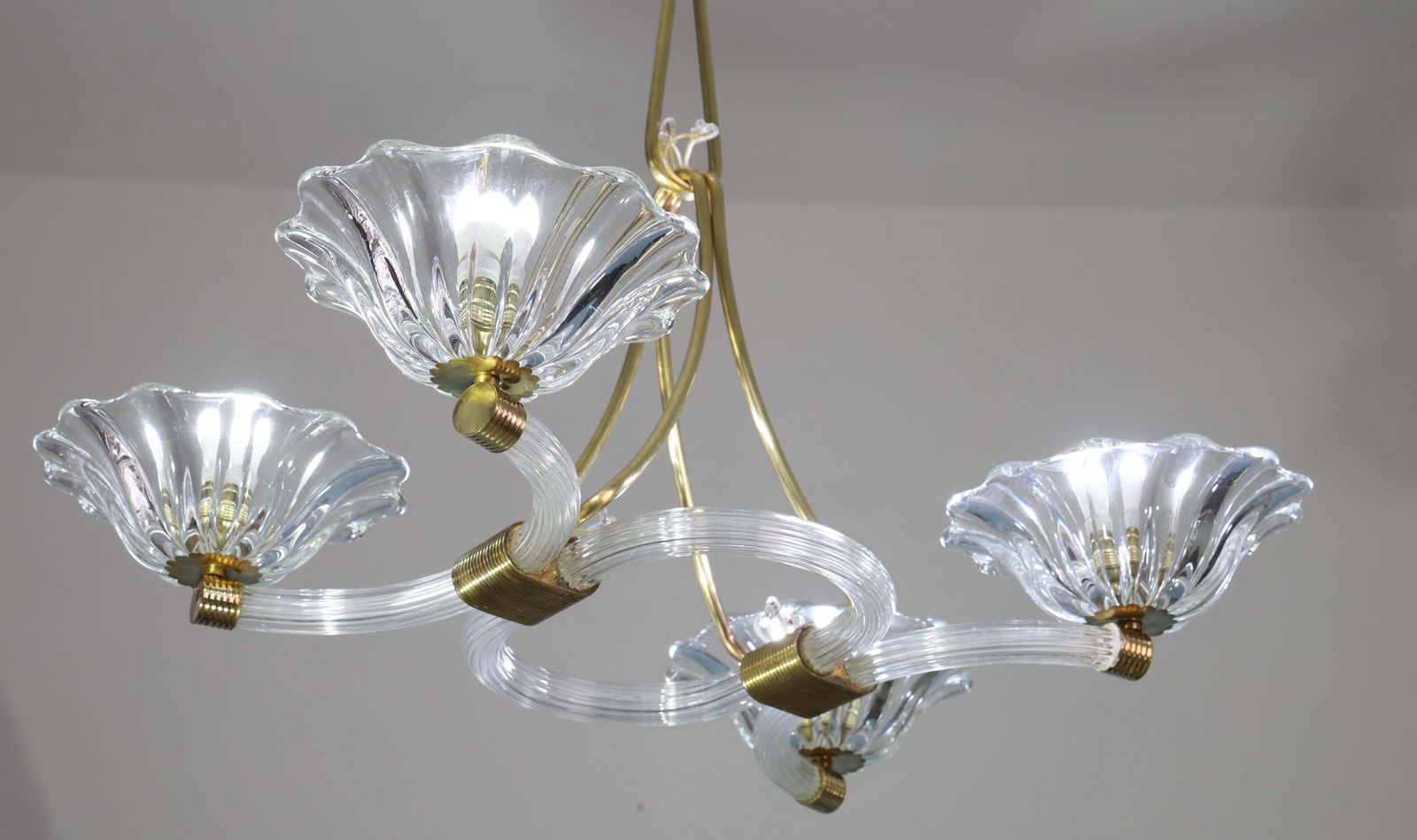 photo vinterior Extraordinary Art Deco Murano Glass And Bras Chandelier By Barovier E Toso, 1950