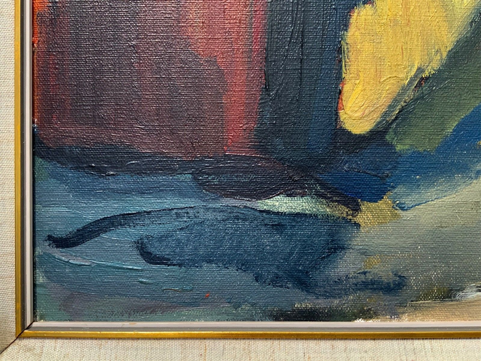 Vintage Expressionists Oil On Canvas Painting ”Boathouses” By Stig Delang 1976 photo furniture