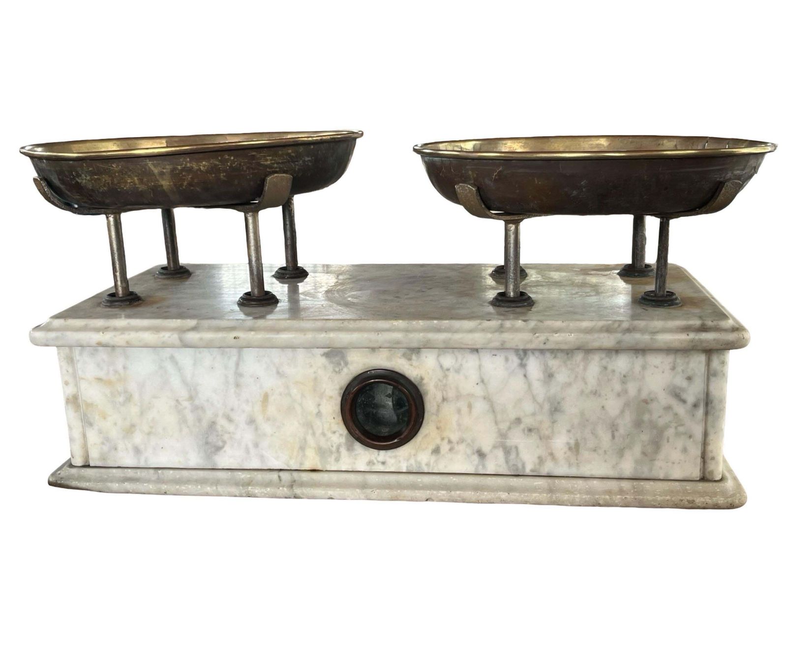 Italian Antique Scale, Brass And Carrara Marble, Early 20th Century
