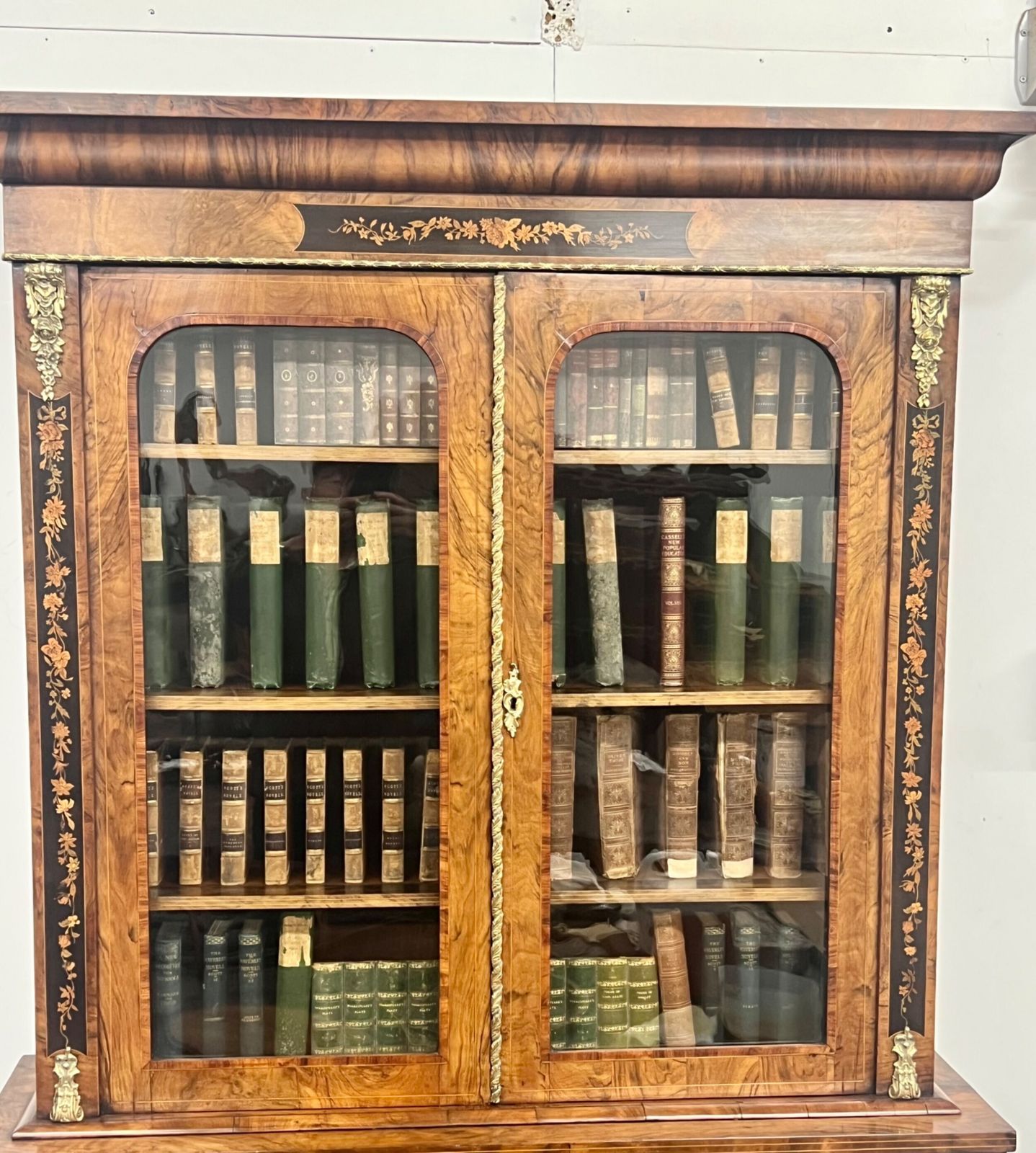 Superb Victorian Walnut & Marquetry Inlaid Bookcase photo Furniture