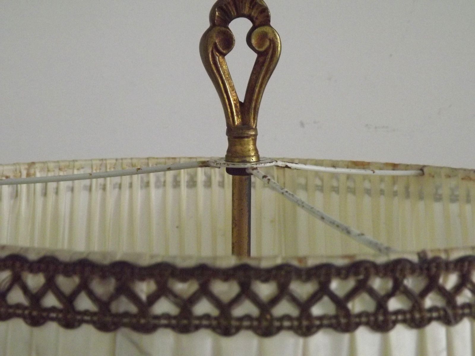 187.5 Bronze French Antique 3 Light Candelabra Lamp Cream Braided Pleated Shade photo