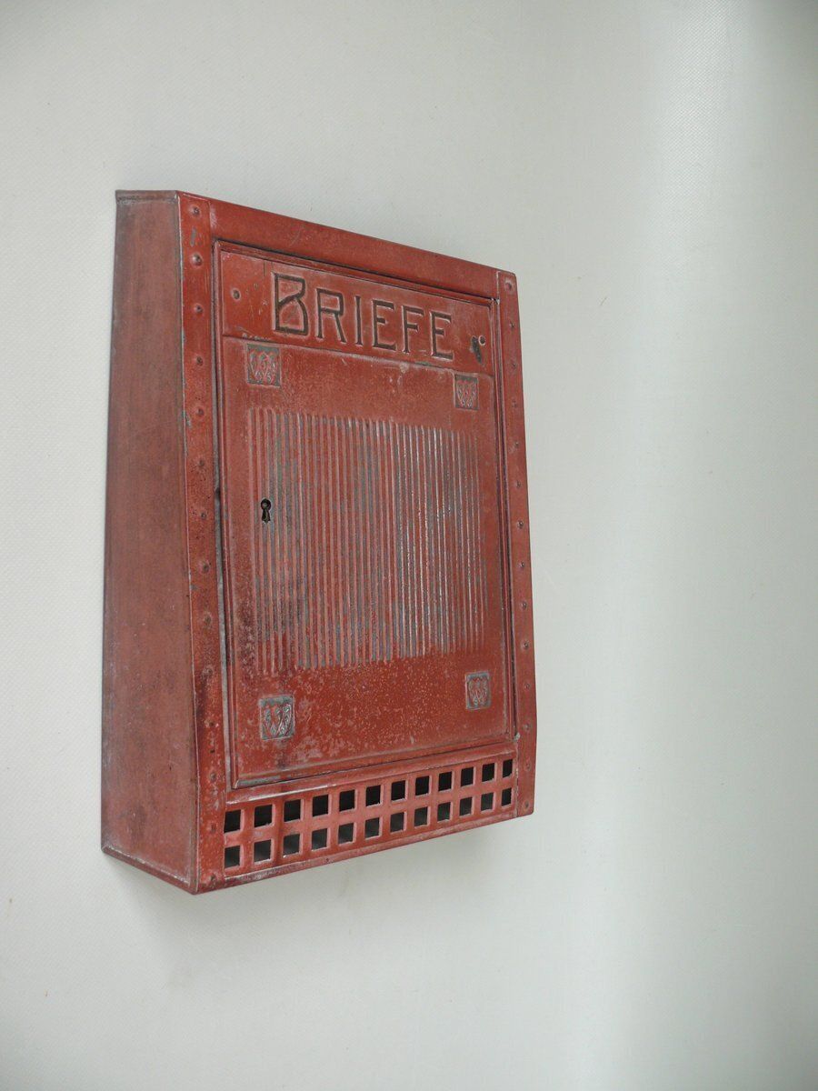 Art Nouveau German Mailbox With Key In Painted Metal, 1890s