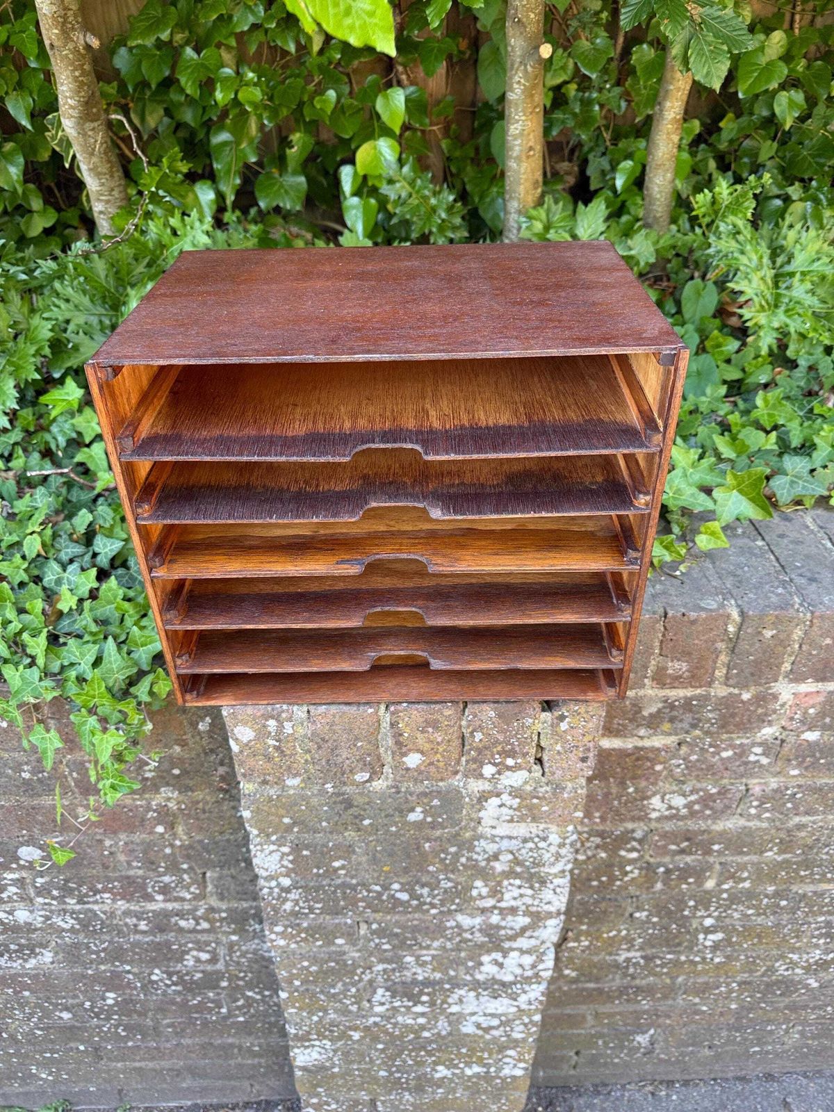 Mid Century Wooden Filing Cabinet A4 Paper Tray Desk Organizer Storage photo vinterior