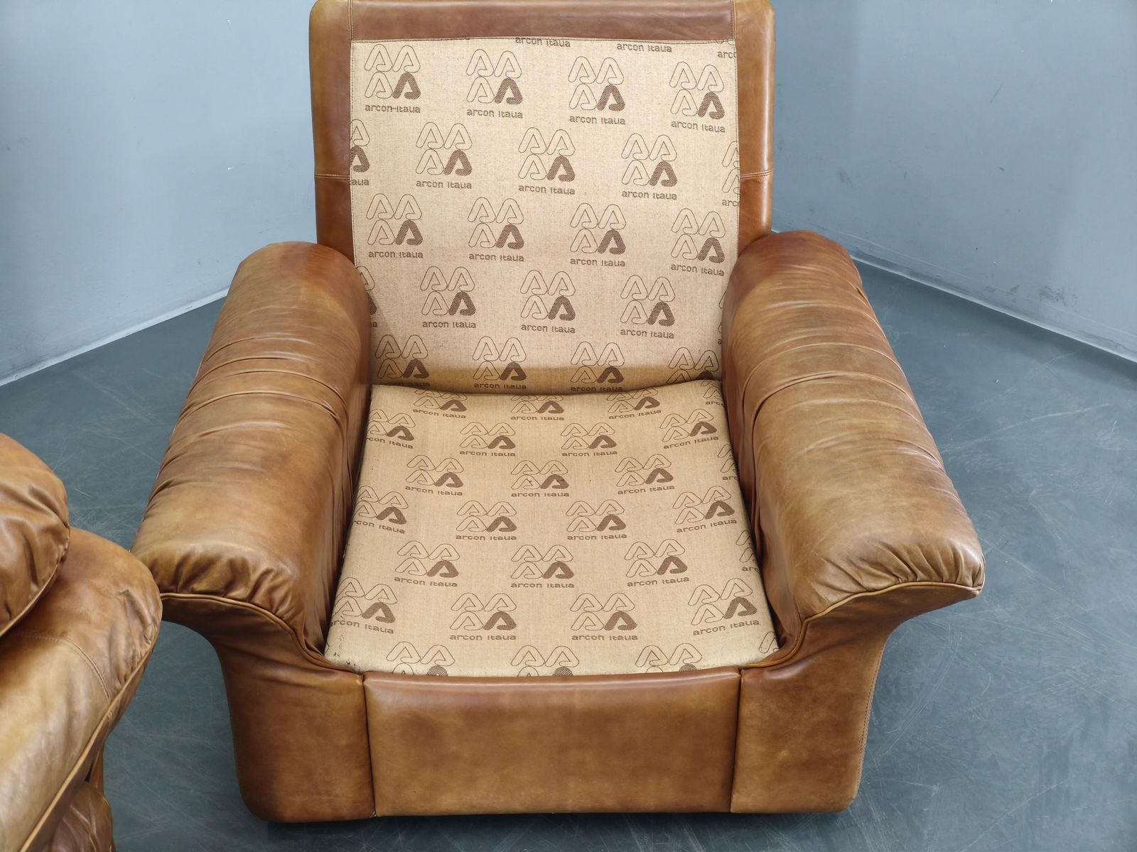 Paar Arcon Italia Cognac Buffalo Leren Lounge Fauteuils photo buy