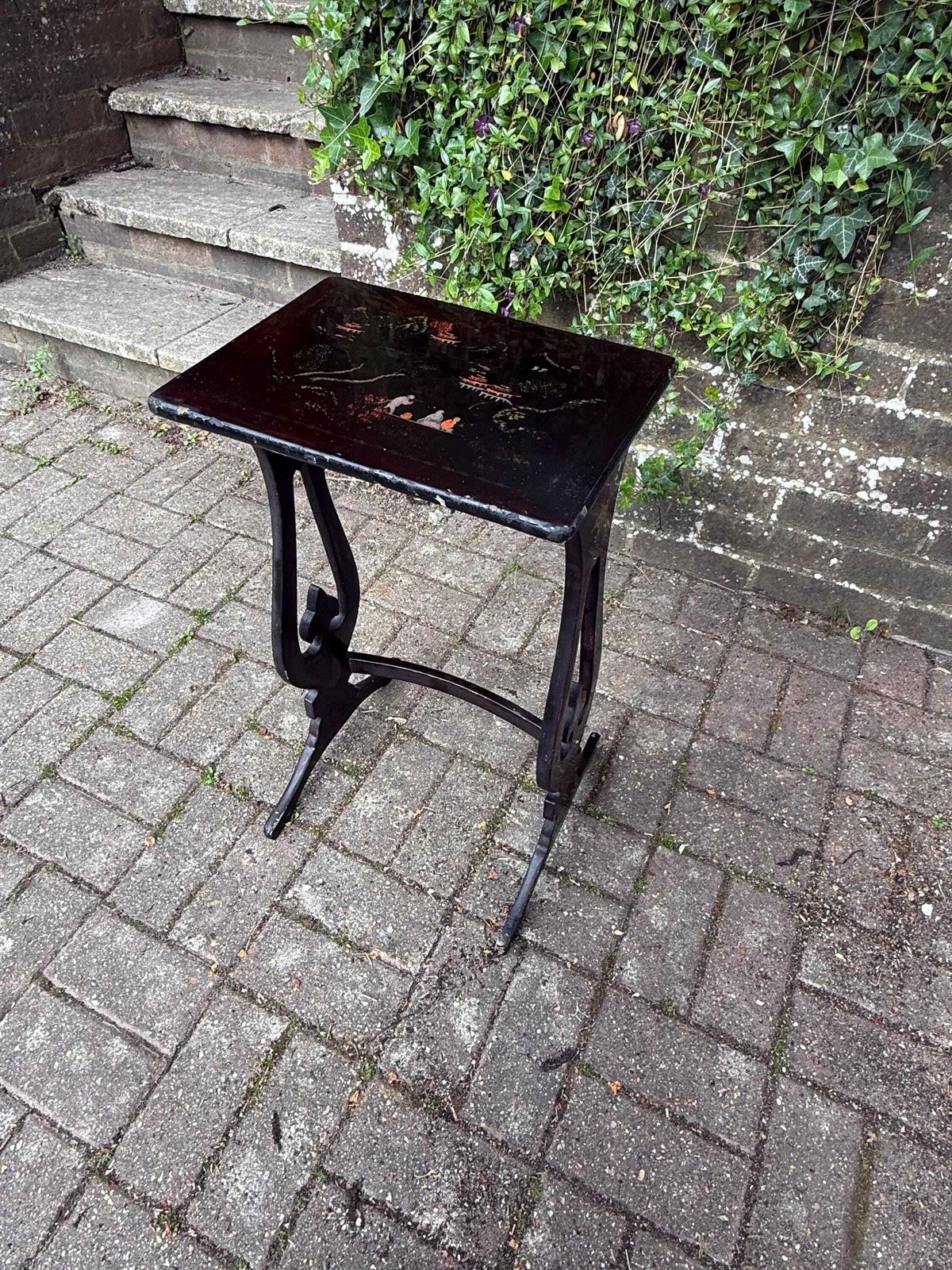 Antique Chinoiserie Lacquer Side Table Hand Painted Oriental Occasional Table S photo vinterior