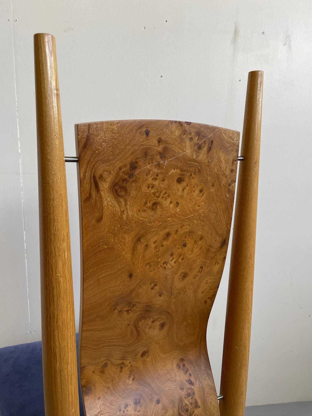 Skylon Accent Chair By Toby Winteringham Blue Seat And Elm Burr Detail photo buy