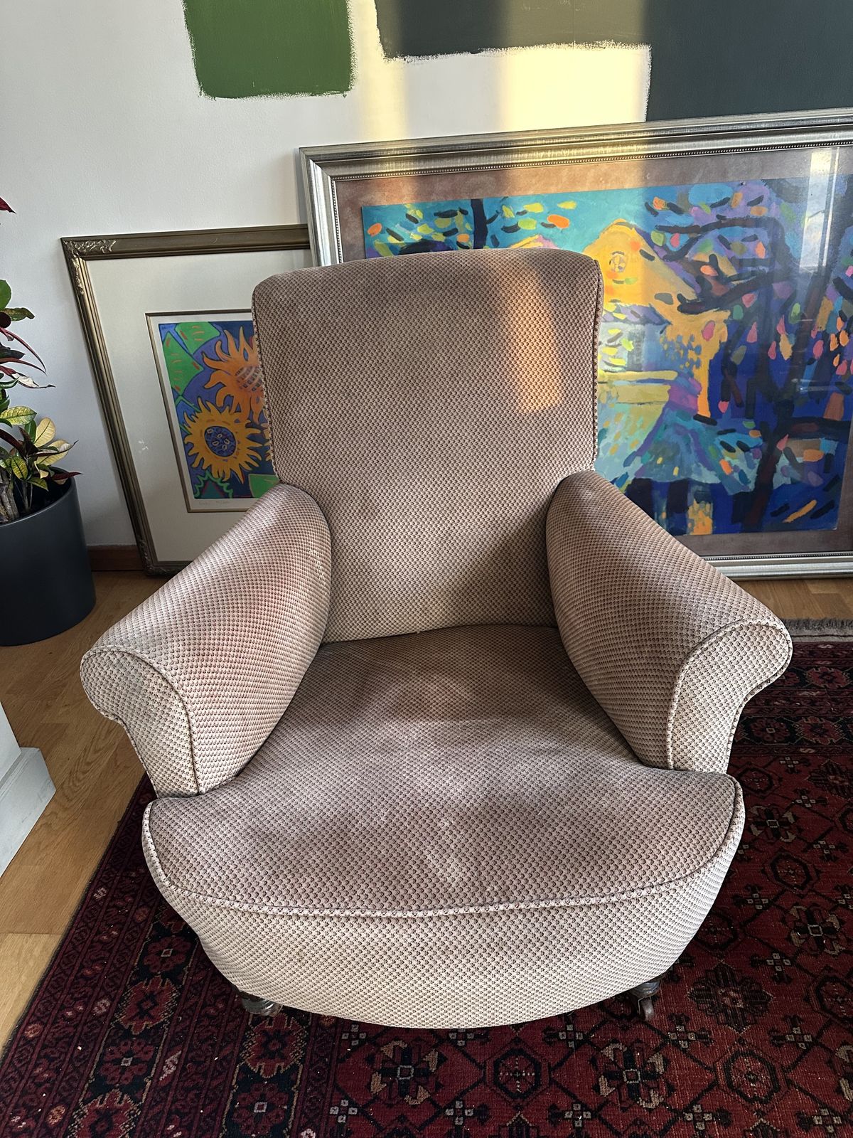 Mid Century Howard Style Country House Armchair With Turned Legs And Scrolled Arms