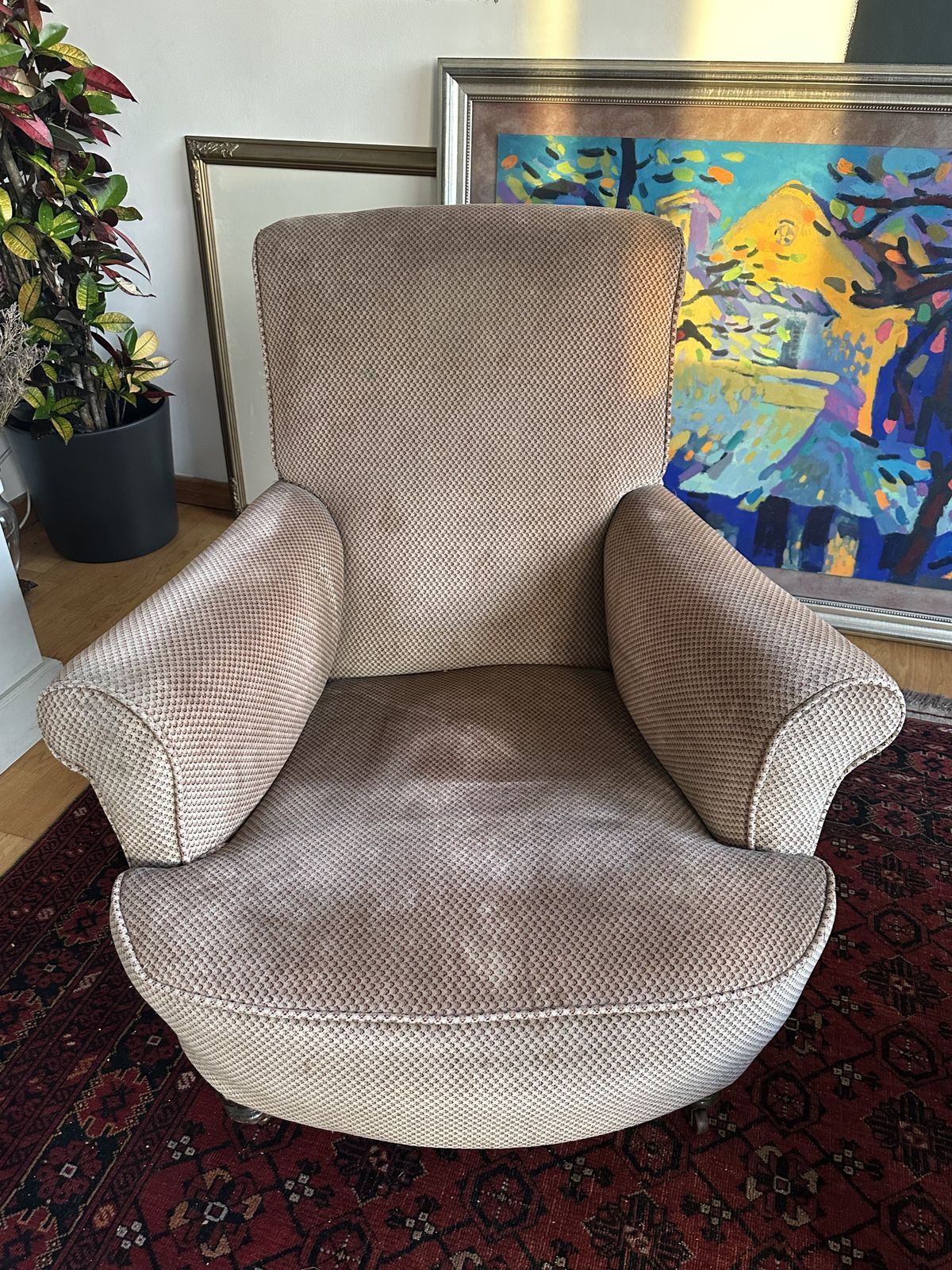Mid Century Howard Style Country House Armchair With Turned Legs And Scrolled Arms photo buy