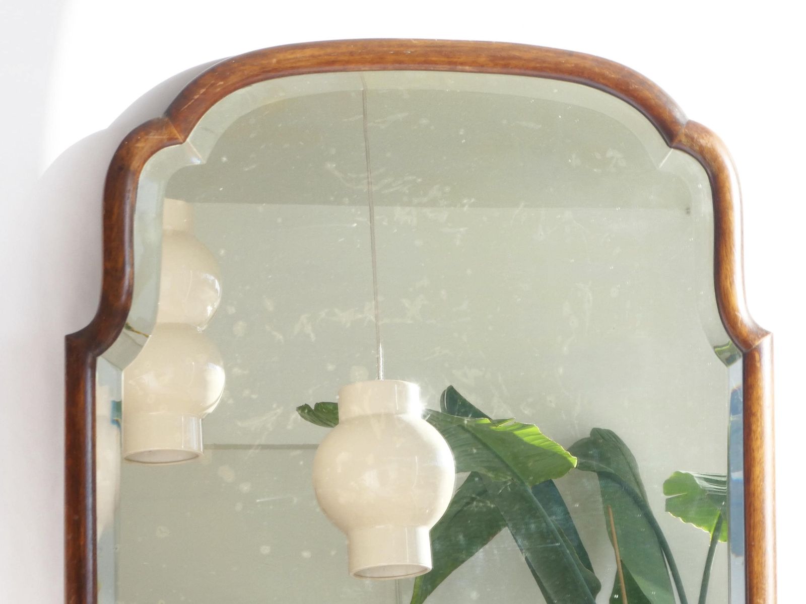 Large Dutch Scalloped Antique Mirror, Wooden Farmhouse Decor Wall Hanging, Beveled Solid Wood Wall Mirror photo for sale