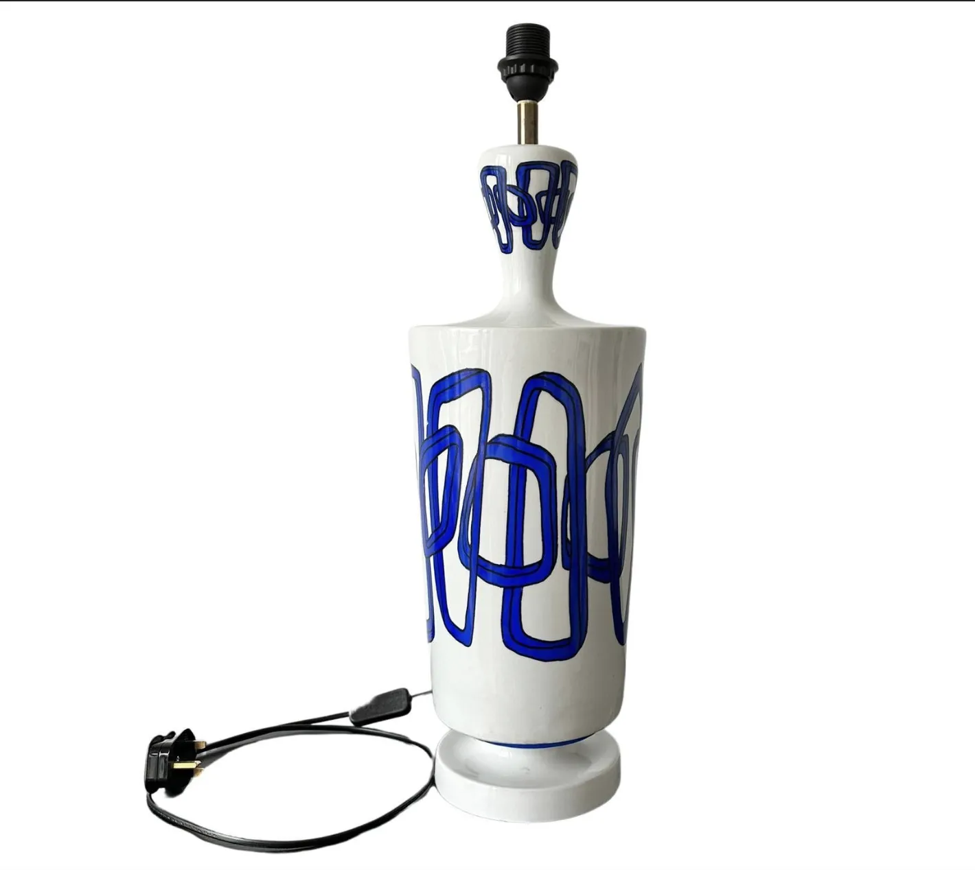 Nicolas Blandin Blue Trimmed White Porcelain Ceramic Lamp, Set Of 2 photo for sale