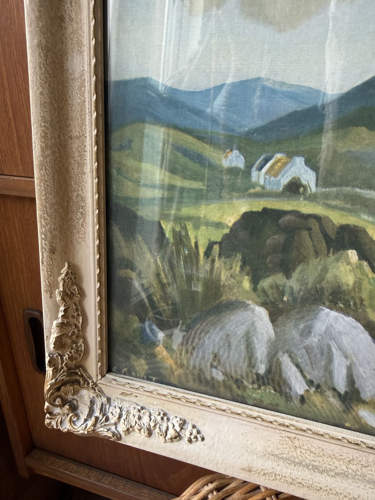 photo furniture Vintage Mid Century Irish Landscape Print "Midst Connemara Hills" By G. Gault – Normill Series No. 1668 With Ornate Gilt Frame