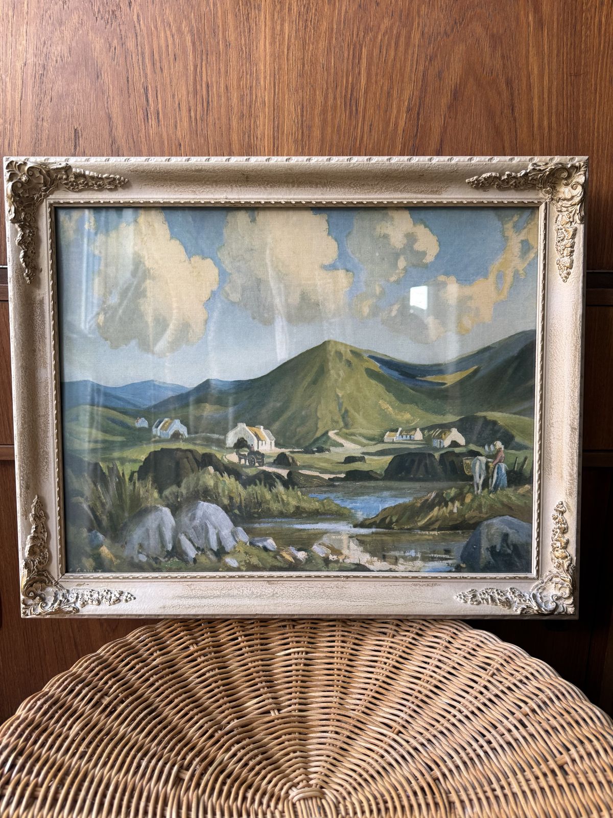 85.0 Vintage Mid Century Irish Landscape Print "Midst Connemara Hills" By G. Gault – Normill Series No. 1668 With Ornate Gilt Frame photo