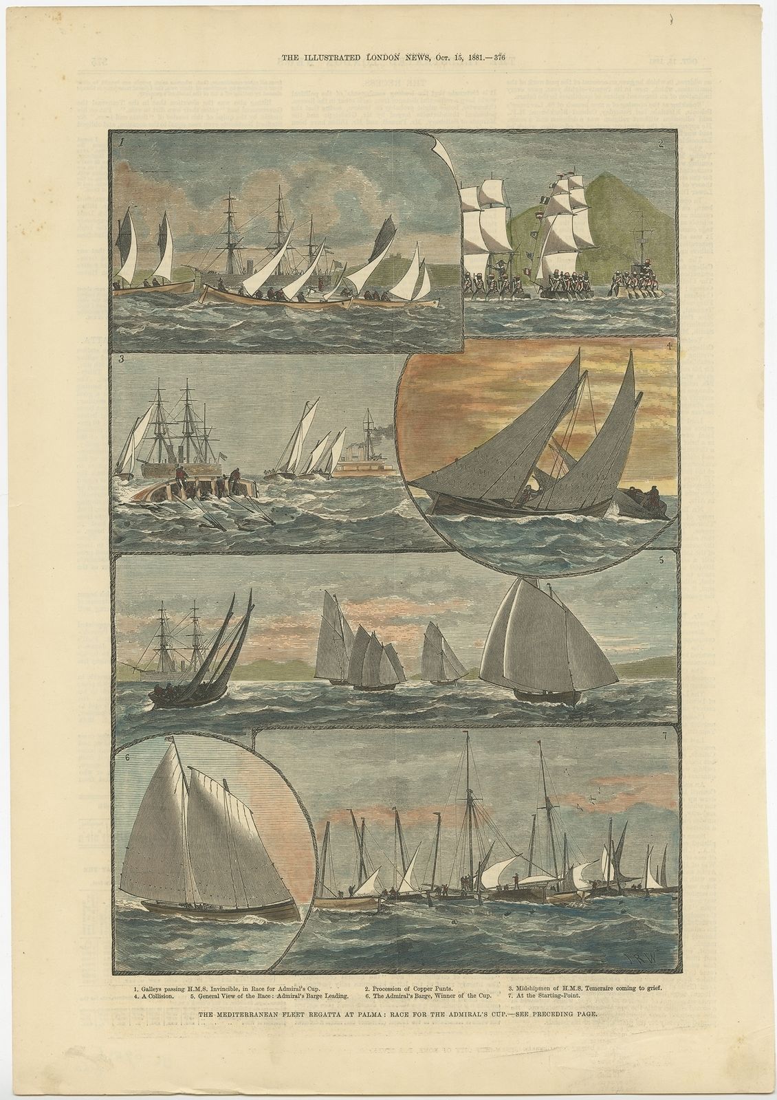 Antique Print Of The Mediterranean Fleet Regatta At Palma (1881)