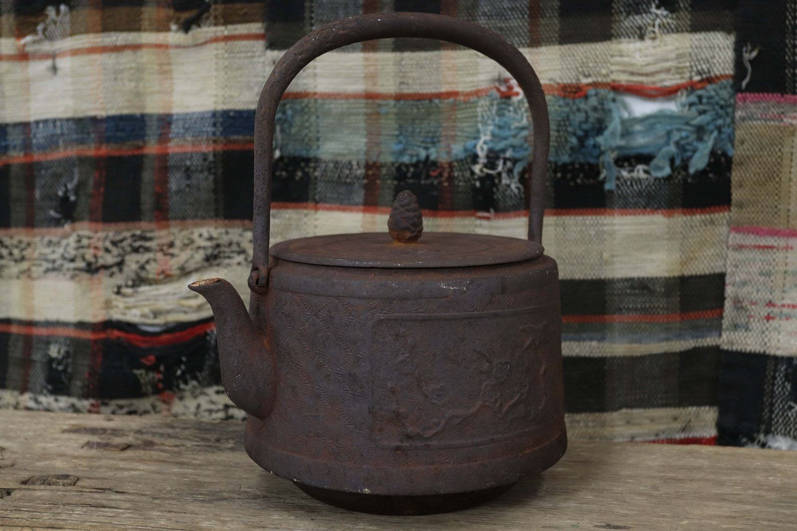 Japanese Meiji Period Iron Tetsubin Kettle With Crane And Tortoise Details (2) photo furniture