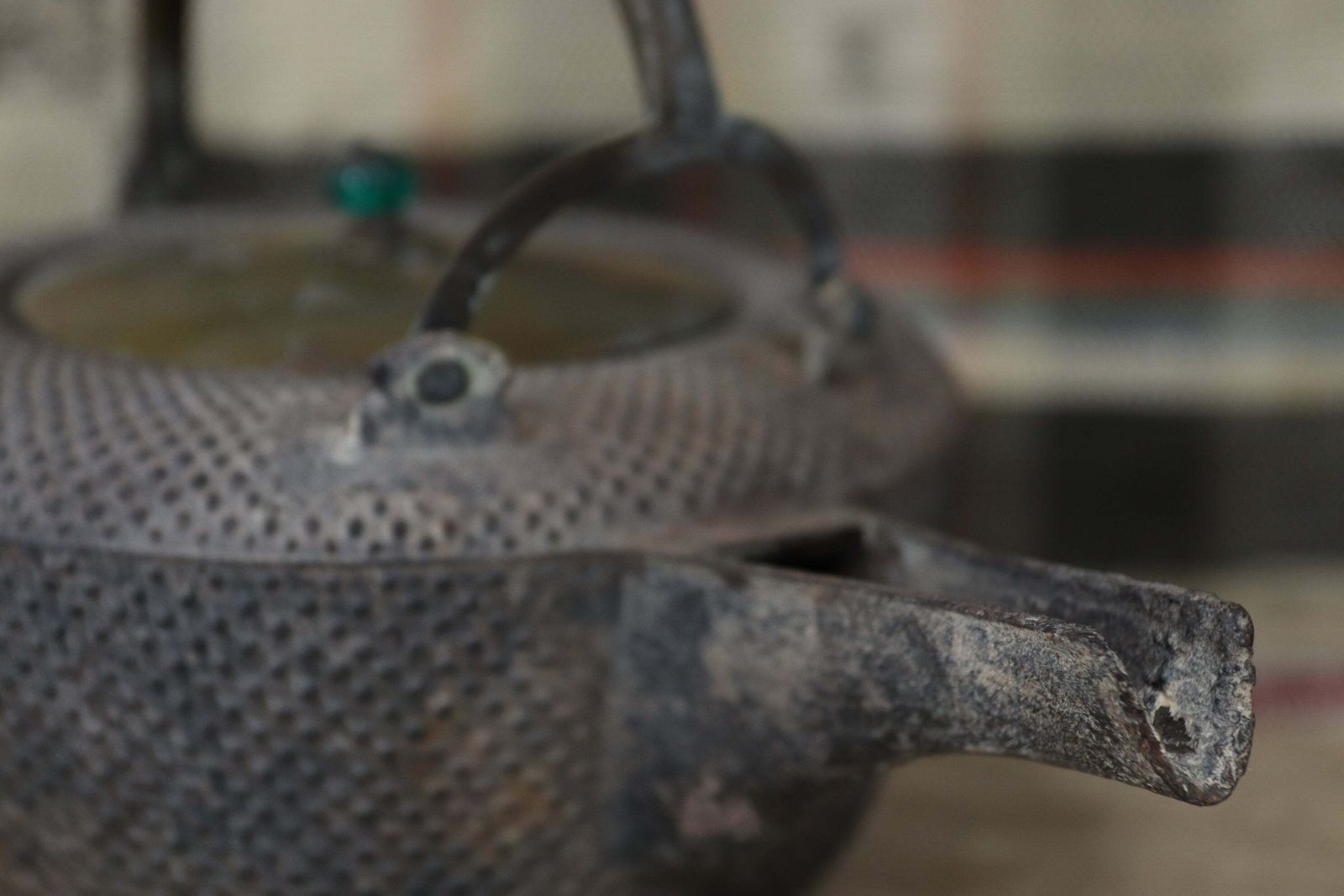 Late Meiji Period Japanese Iron Choshi Sake Kettle With Glass Bead photo Home Decor