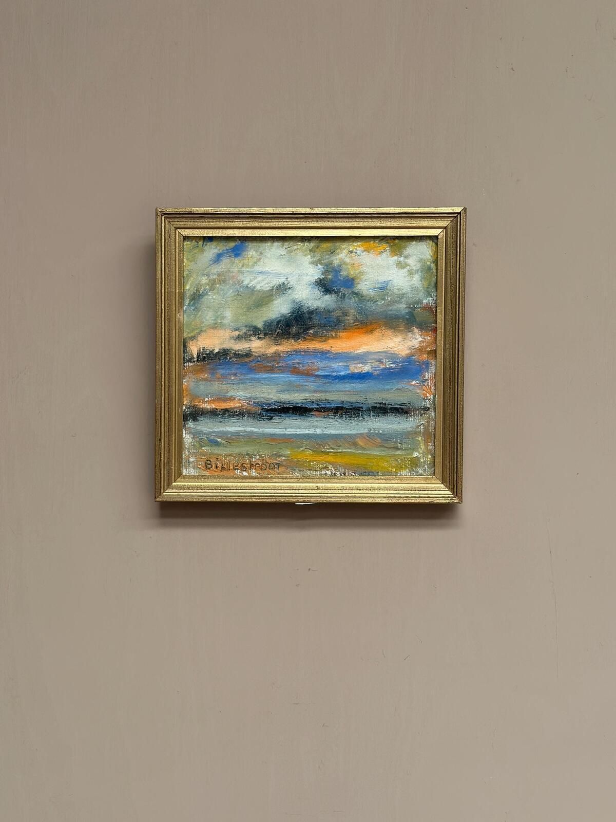 Original Swedish Oil On Canvas – “Golden Streak” By Carl Erik Billeström – Vintage & Framed – 24 × 23 Cm (9.4" × 9.1") photo 175.0