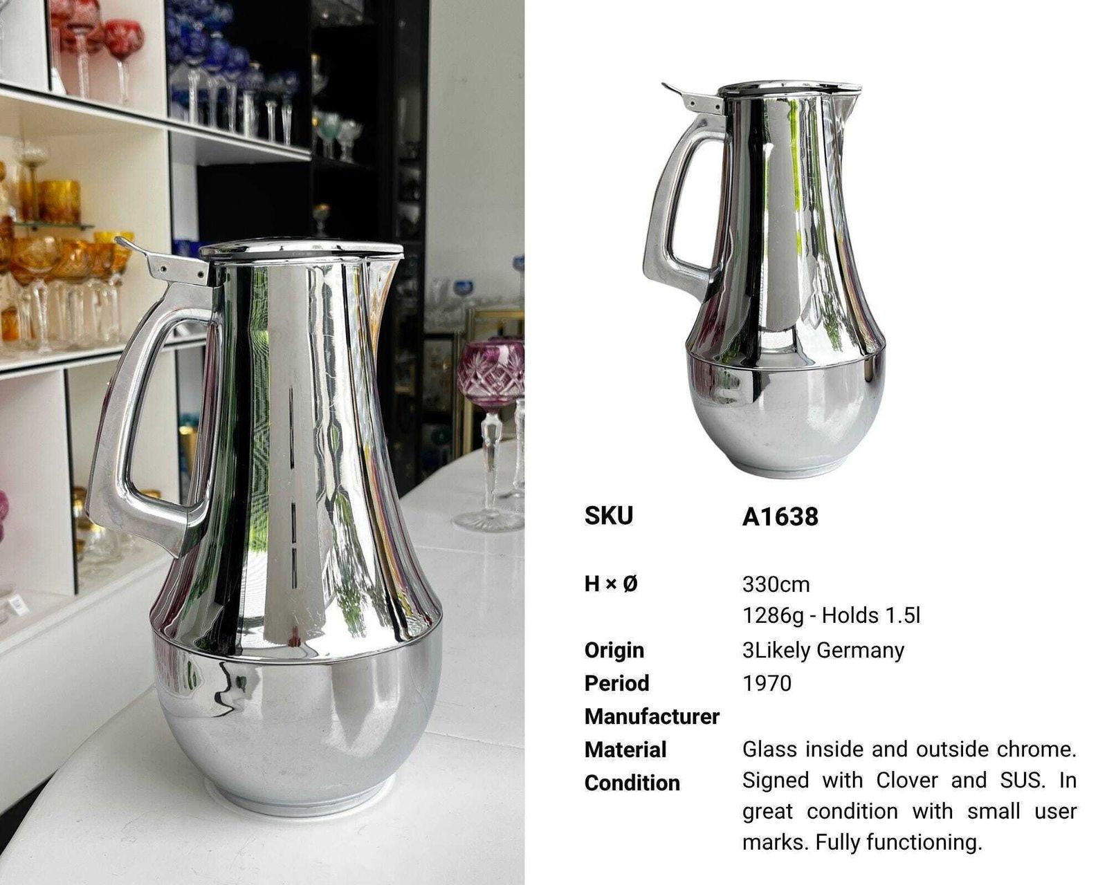 Thermal Carafe | 1.5l | Vintage Thermos Chrome photo Home Decor