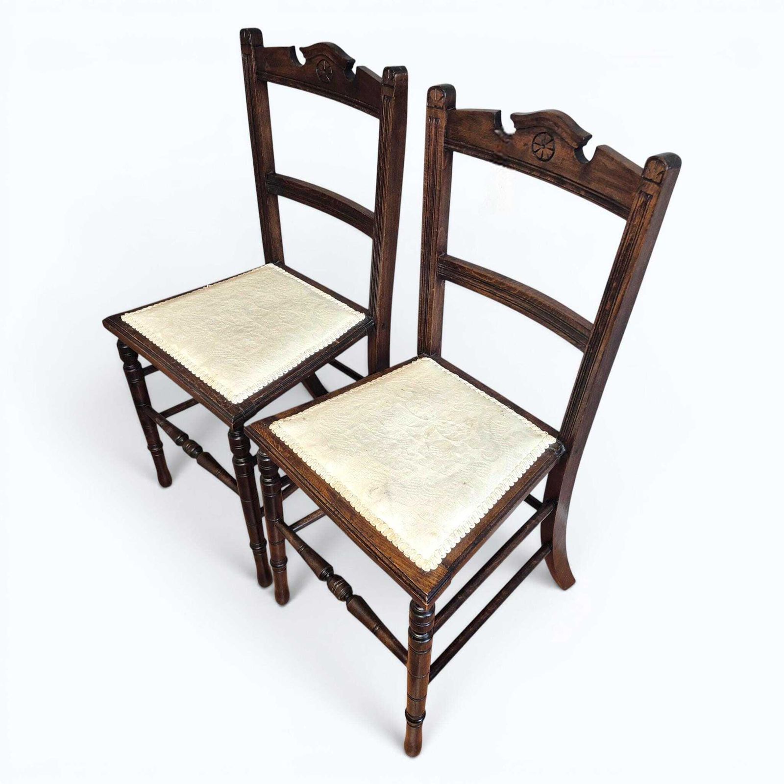 Antique Victorian Mahogany Bedroom Chairs Pair C1870 Damask Upholstered Chairs photo 195.0