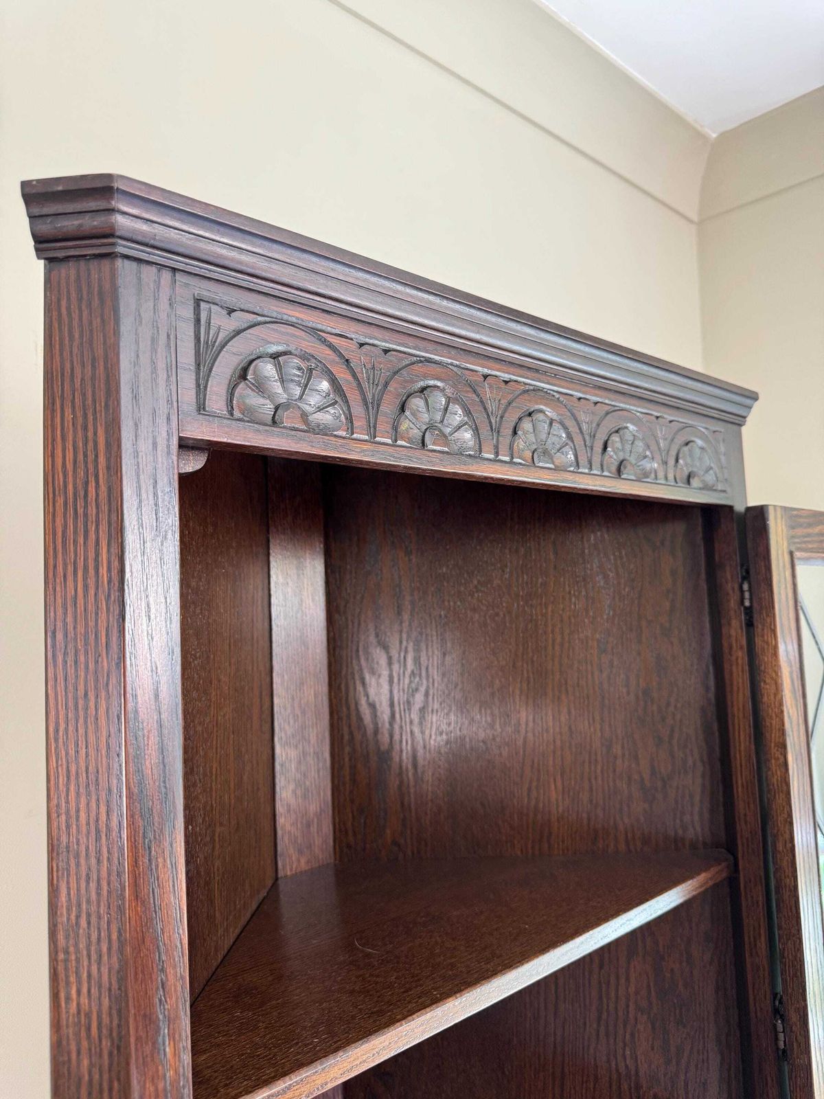 Vintage Oak Corner Cupboard Cabinet: Dark Wood Wall Freestanding Shelving Pantry Drinks photo buy