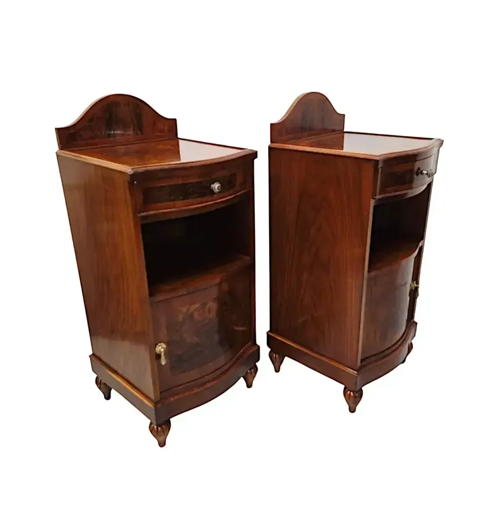 A Very Fine Pair Of Inlaid Burr Walnut 1930's Bedside Cabinets photo furniture