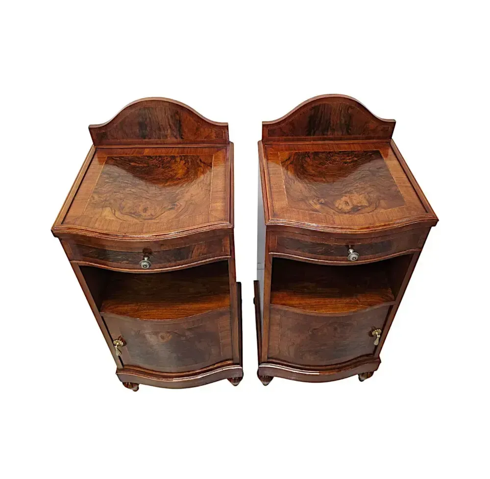 A Very Fine Pair Of Inlaid Burr Walnut 1930's Bedside Cabinets photo for sale