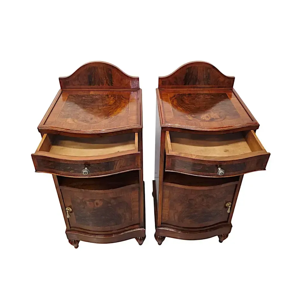 A Very Fine Pair Of Inlaid Burr Walnut 1930's Bedside Cabinets photo Furniture