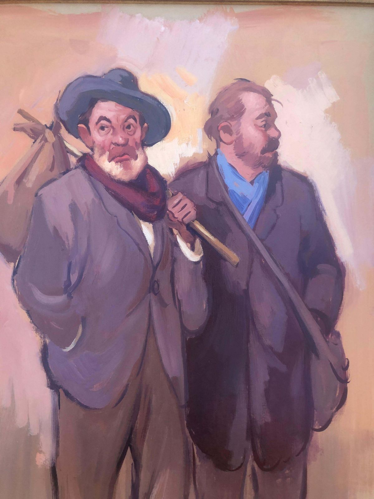 Albert Roca – Spaans figuratief olieverfschilderij met reizigers, genrescène en karakterstudie, moderne kunst, ca. 1990 photo buy