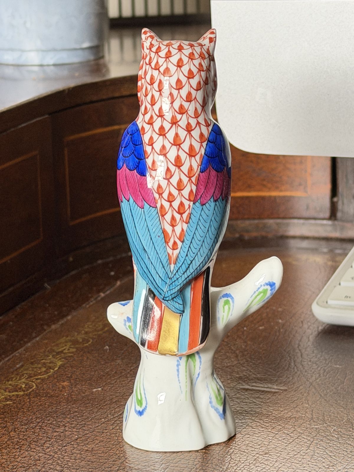 Herend Handpainted Red Fishnet “Young Owl” Porcelain Figure photo Art