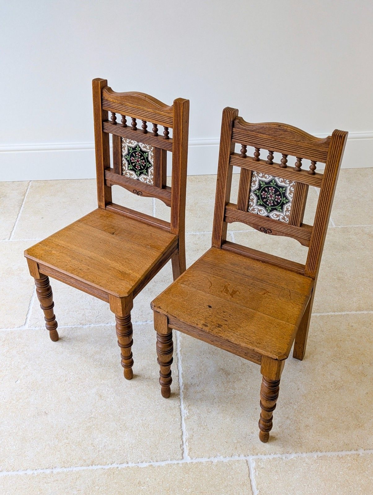 Pair Of Antique Victorian Oak Side Chairs C.1890 photo for sale