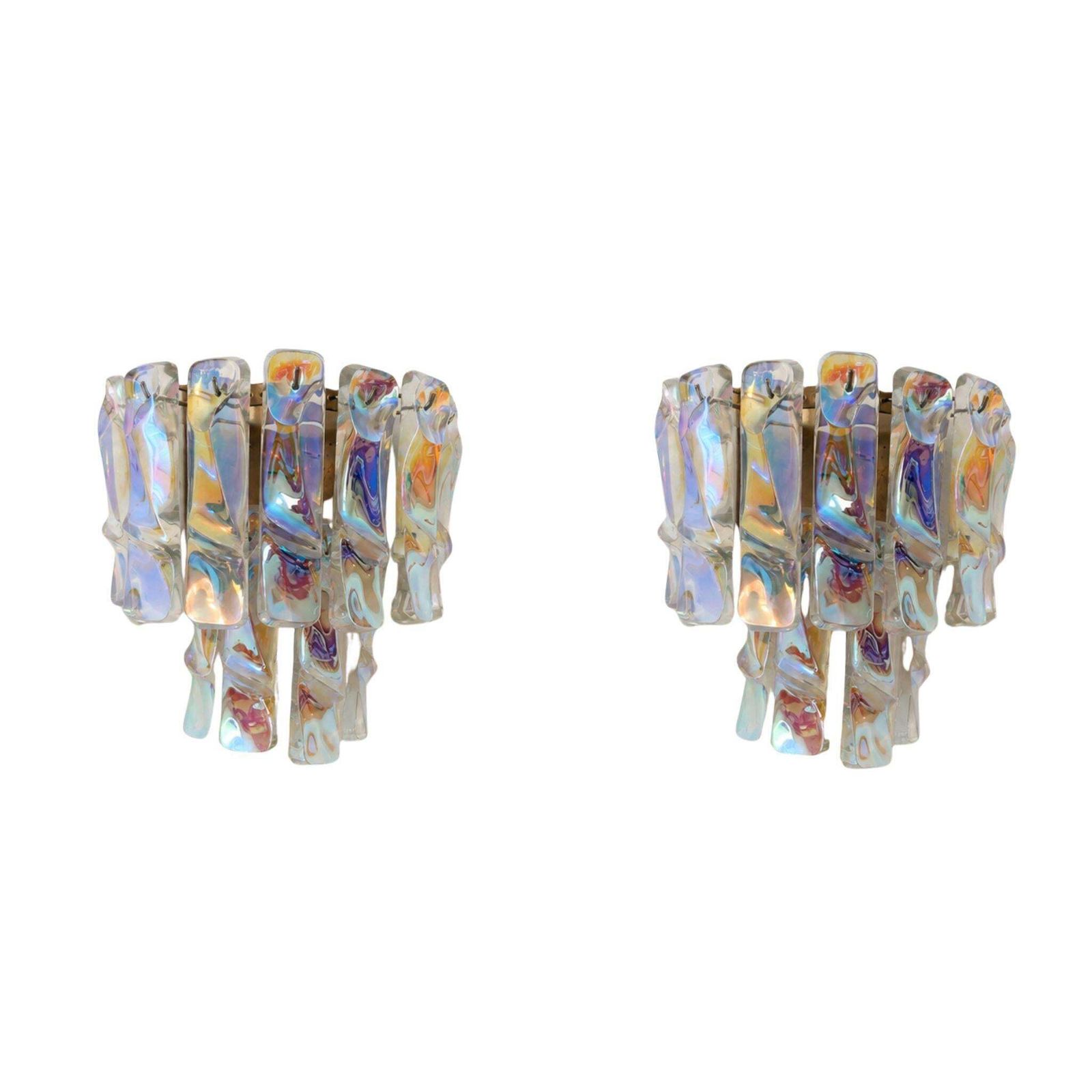 Pair Of Iridescent Wall Lights Murano Glass Sconces Vistosi Style, Italy, 1970s photo vintage