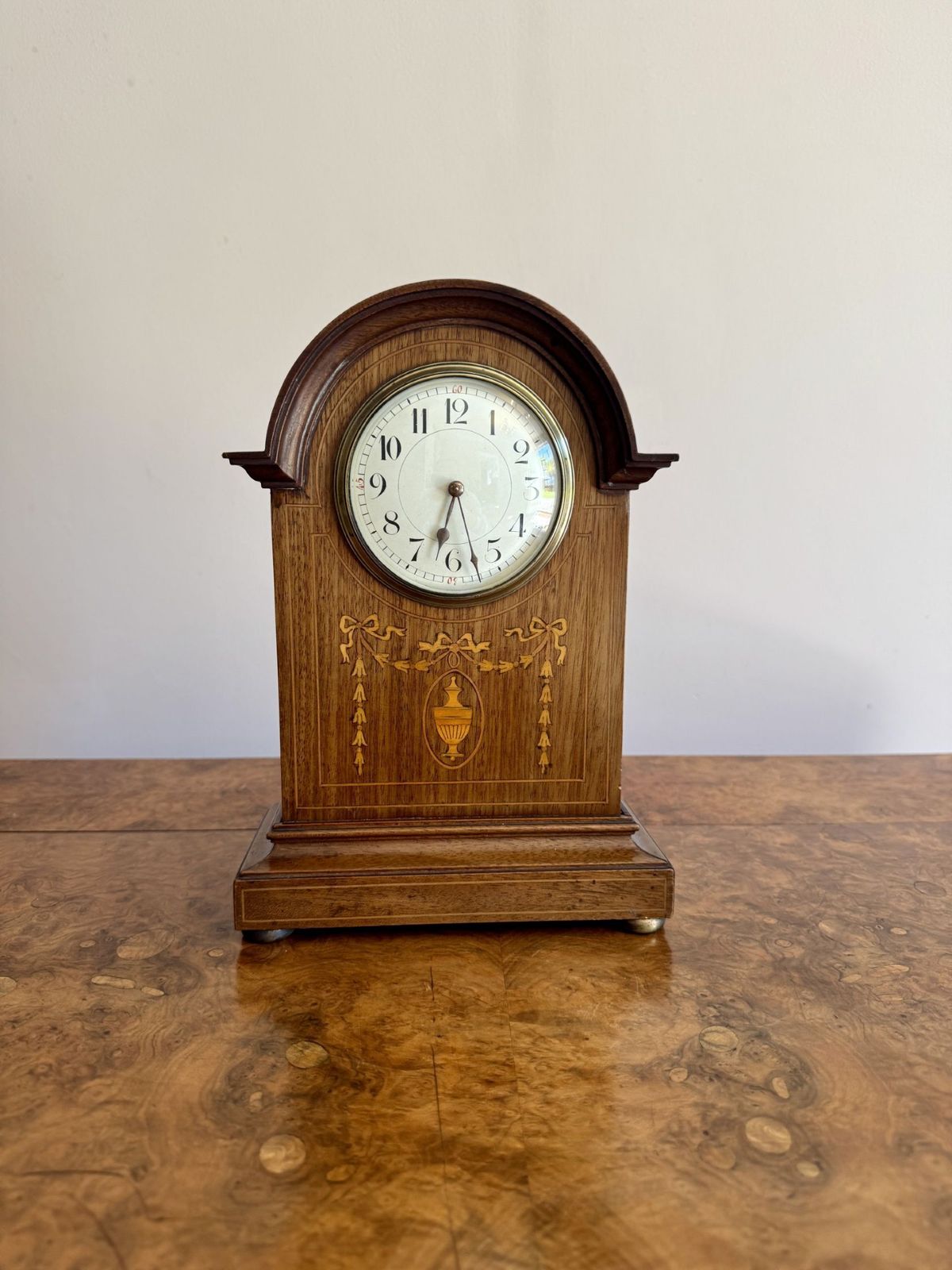 Antique Quality Mahogany Inlaid Mantle Clock