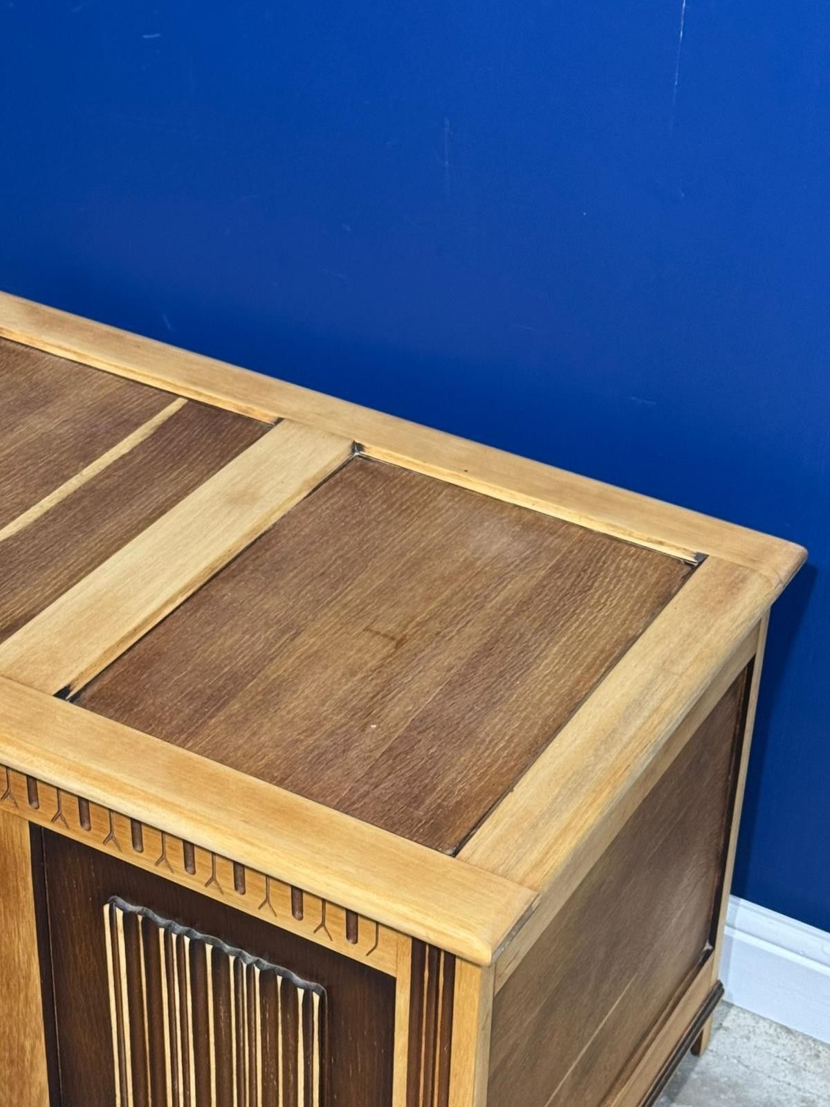Vintage Oak Coffer Blanket Box Panelled Front Hinged Lid Stripped Light Wood photo vinterior