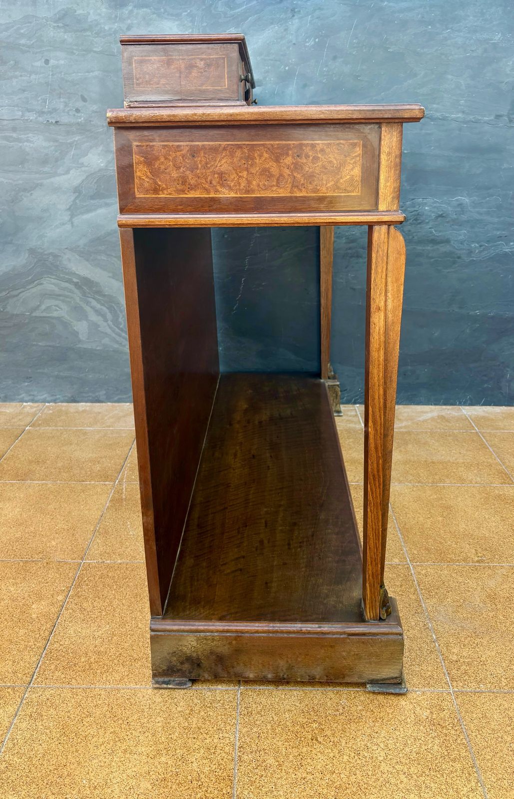 Elegant Empire Style Console With Burlwood Veneer And Bronze Details photo buy