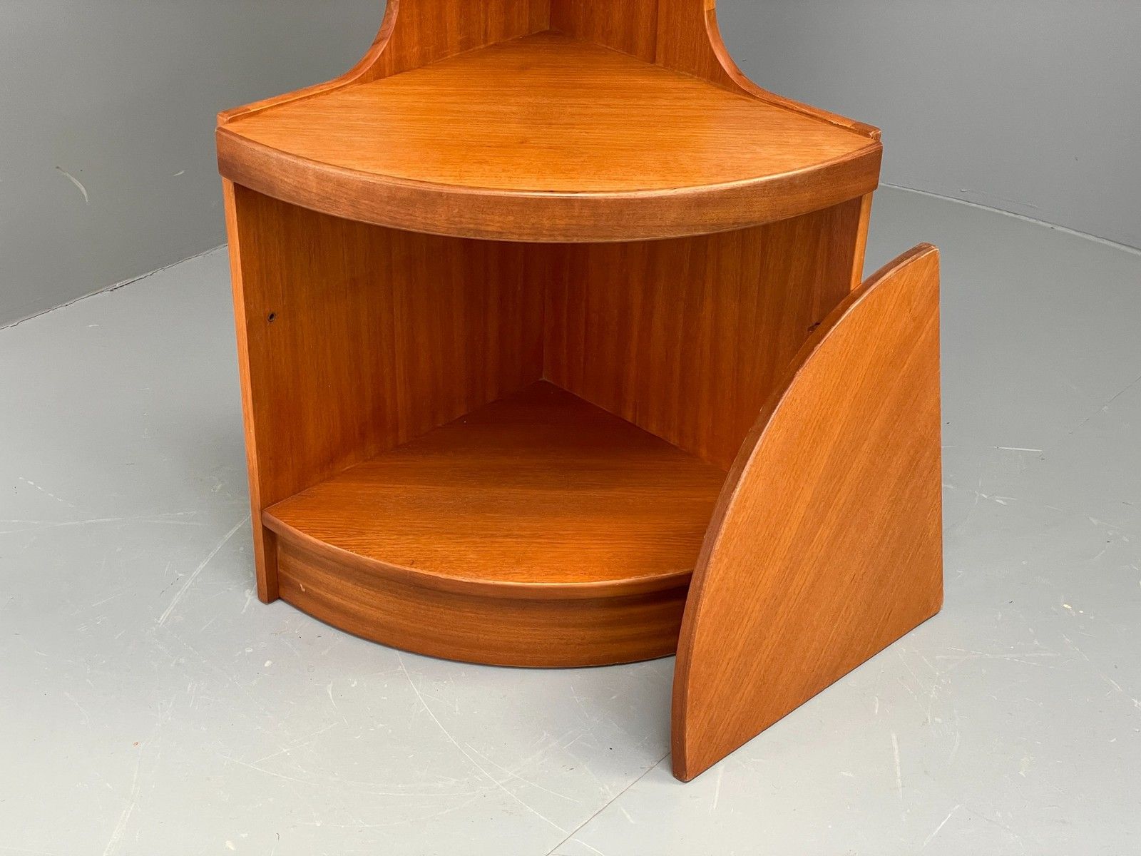 photo furniture Vintage Teak Corner Cabinet By Jentique Tall 1970s Mid Century Shelving Eb11984