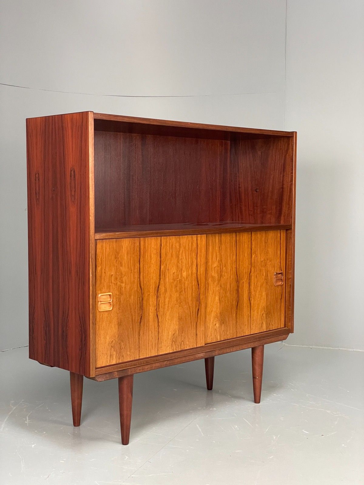 Vintage Danish 1960s Bookcase Cabinet Darkwood Sliding Mid Century Retro Eb11993 photo furniture