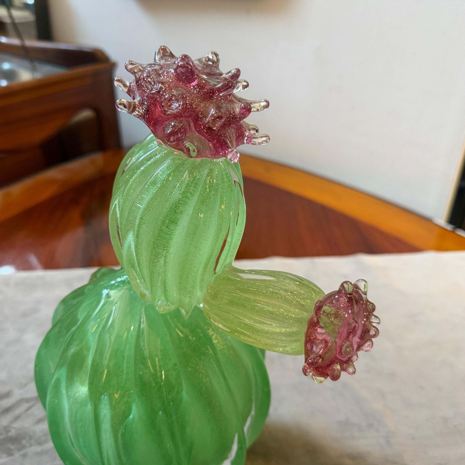 1990s Green Emerald And Amethyst Purple Murano Glass Flowering Cactus photo for sale