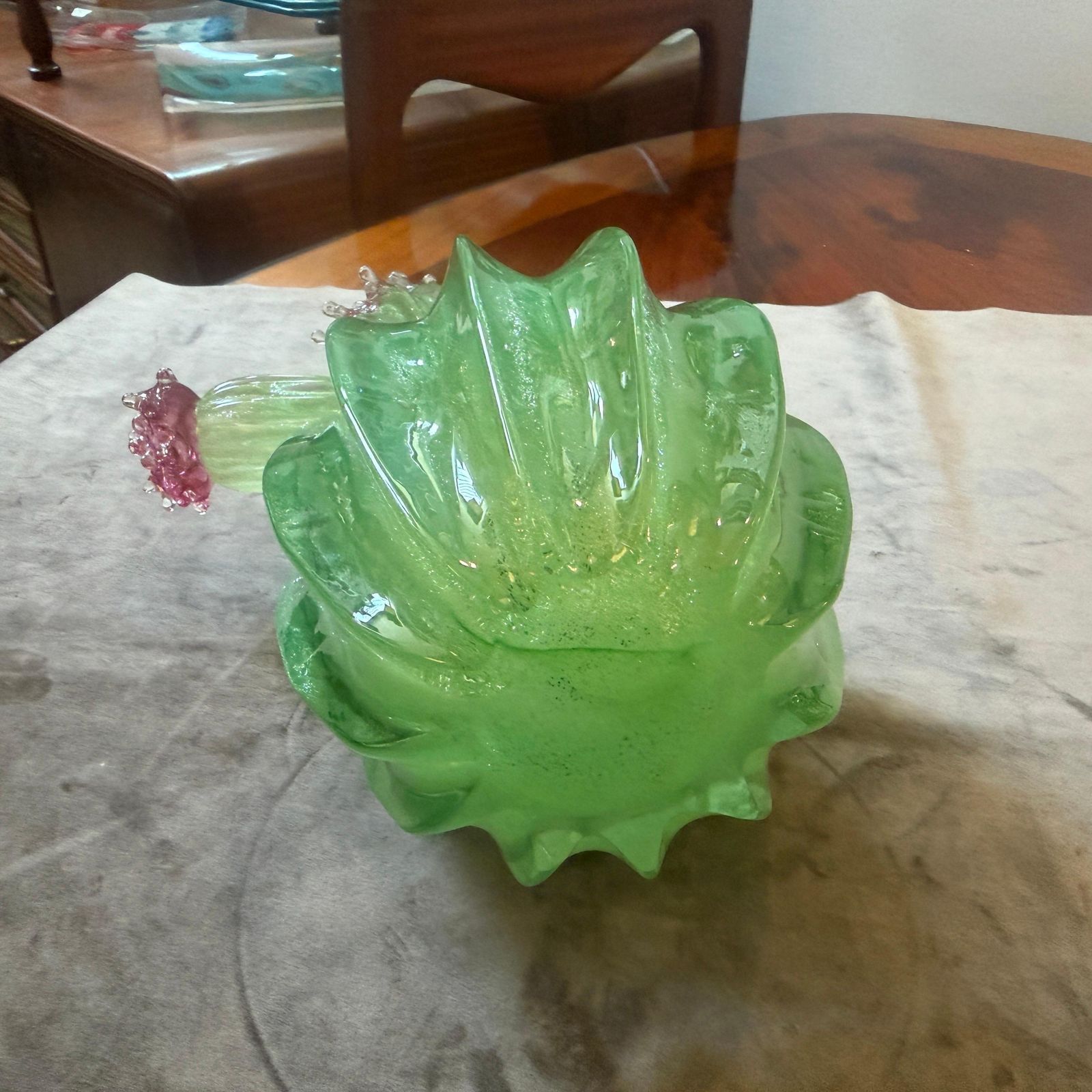 1959.0 1990s Green Emerald And Amethyst Purple Murano Glass Flowering Cactus photo