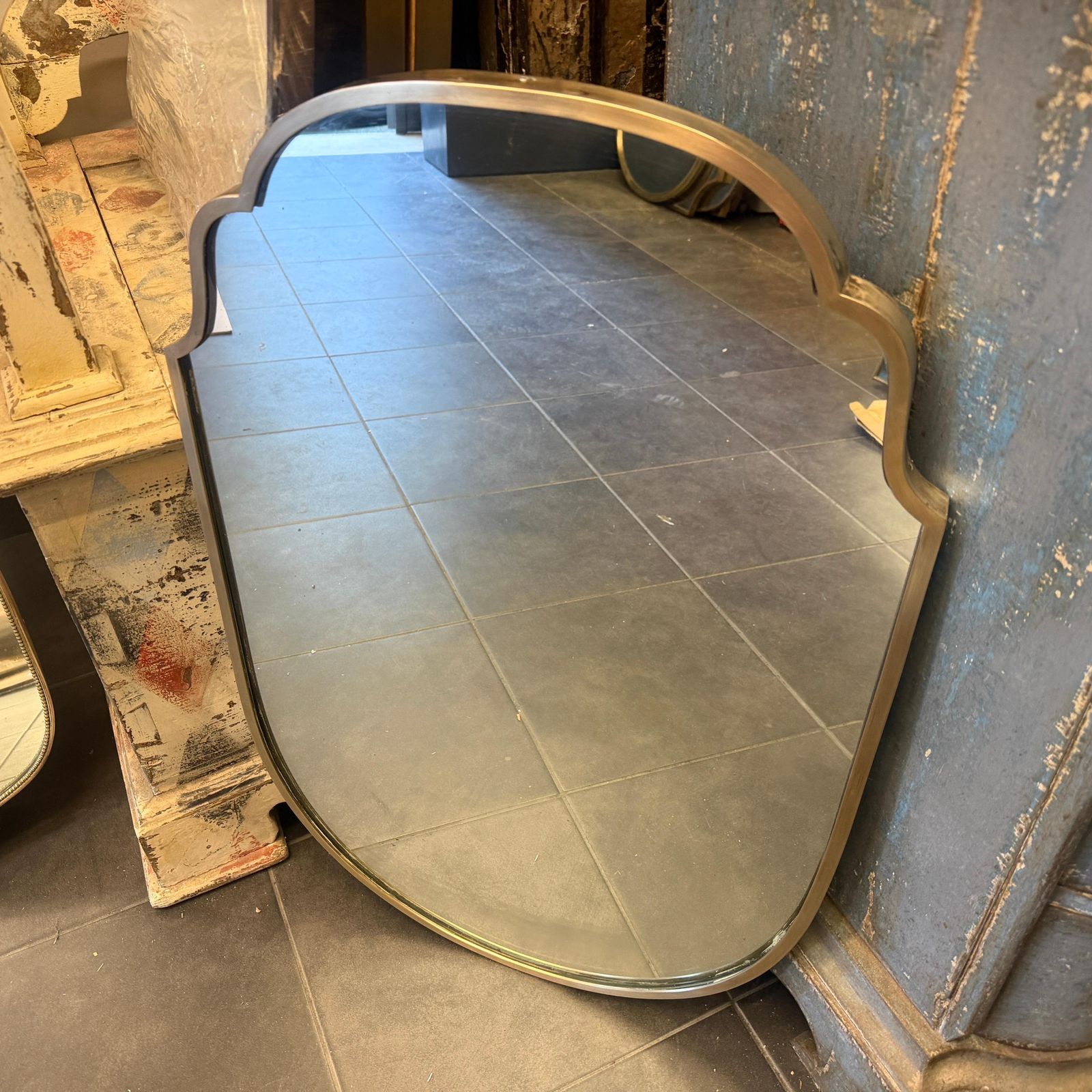1950s Mid Century Modern Gio Ponti Style Solid Brass Wall Mirror photo furniture